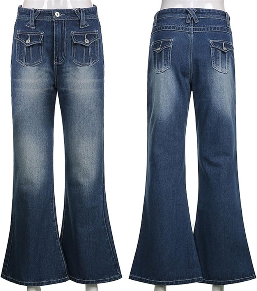 HSOSK Women's Y2K Flare Bell Bottom Jeans Ripped Destroyed Long